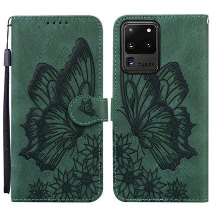 For Samsung Galaxy S20 Ultra Retro Skin Feel Butterflies Embossing Horizontal Flip Leather Case with Holder & Card Slots & Wallet(Green)-garmade.com