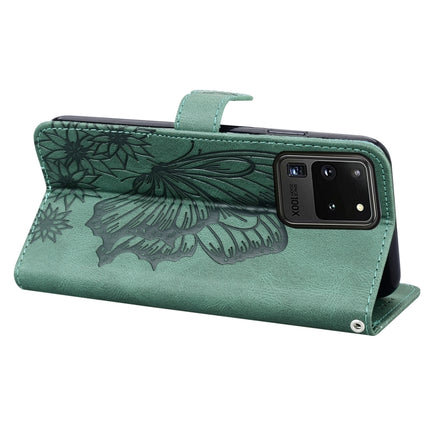 For Samsung Galaxy S20 Ultra Retro Skin Feel Butterflies Embossing Horizontal Flip Leather Case with Holder & Card Slots & Wallet(Green)-garmade.com