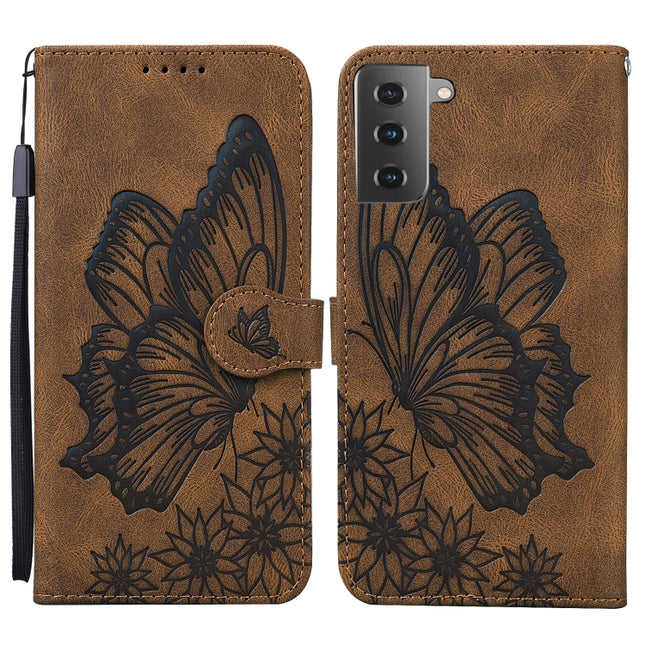 For Samsung Galaxy S21 5G Retro Skin Feel Butterflies Embossing Horizontal Flip Leather Case with Holder & Card Slots & Wallet(Brown)-garmade.com