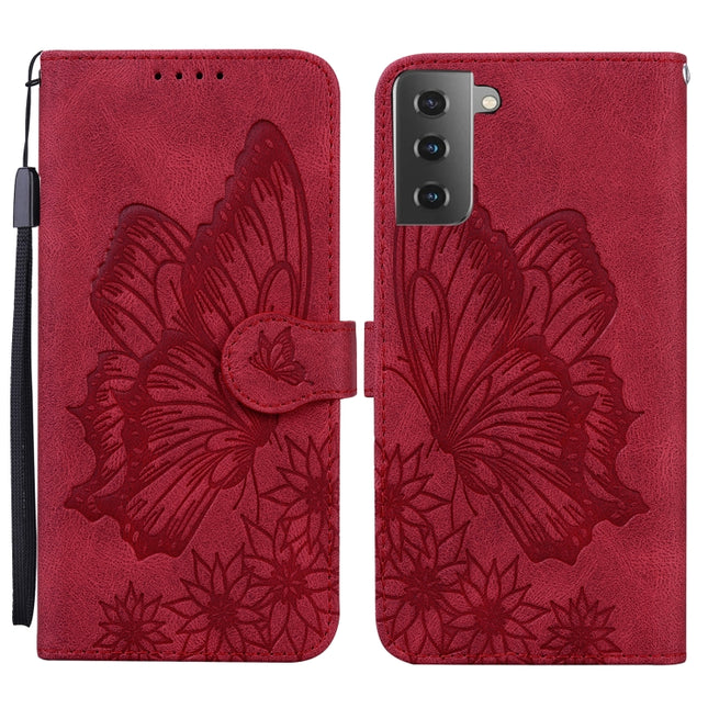 For Samsung Galaxy S21 5G Retro Skin Feel Butterflies Embossing Horizontal Flip Leather Case with Holder & Card Slots & Wallet(Red)-garmade.com