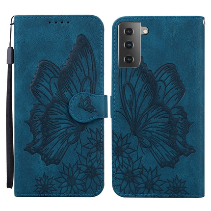 For Samsung Galaxy S21 5G Retro Skin Feel Butterflies Embossing Horizontal Flip Leather Case with Holder & Card Slots & Wallet(Blue)-garmade.com