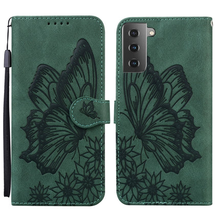 For Samsung Galaxy S21 5G Retro Skin Feel Butterflies Embossing Horizontal Flip Leather Case with Holder & Card Slots & Wallet(Green)-garmade.com