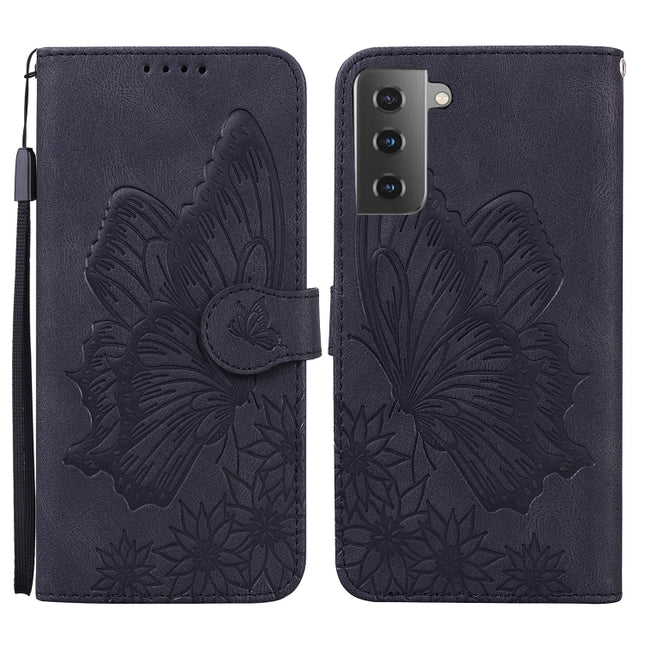 For Samsung Galaxy S21 5G Retro Skin Feel Butterflies Embossing Horizontal Flip Leather Case with Holder & Card Slots & Wallet(Black)-garmade.com