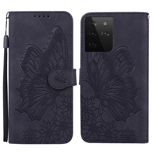 For Samsung Galaxy S21 Ultra 5G Retro Skin Feel Butterflies Embossing Horizontal Flip Leather Case with Holder & Card Slots & Wallet(Black)-garmade.com