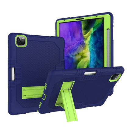 For iPad Pro 12.9 inch (2018/2020) Contrast Color Robot Shockproof Silicone + PC Protective Tablet Case with Holder(Navy Blue Yellow Green)-garmade.com