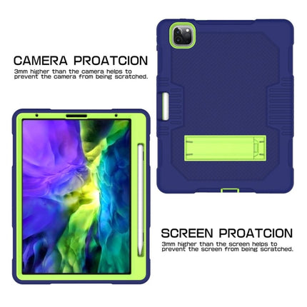 For iPad Pro 12.9 inch (2018/2020) Contrast Color Robot Shockproof Silicone + PC Protective Tablet Case with Holder(Navy Blue Yellow Green)-garmade.com