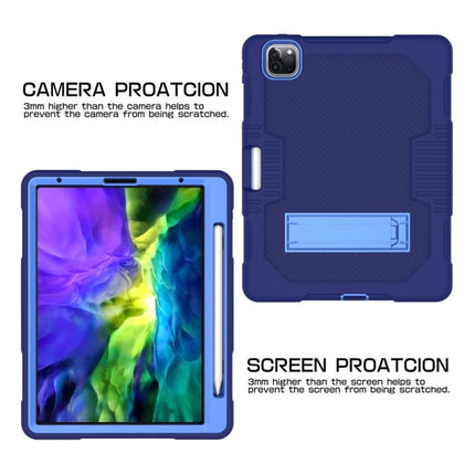 For iPad Pro 12.9 inch (2018/2020) Contrast Color Robot Shockproof Silicone + PC Protective Tablet Case with Holder(Navy Blue)-garmade.com