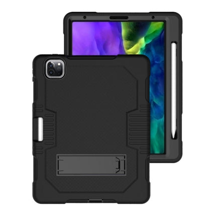For iPad Pro 12.9 inch (2018/2020) Contrast Color Robot Shockproof Silicone + PC Protective Tablet Case with Holder(Black)-garmade.com