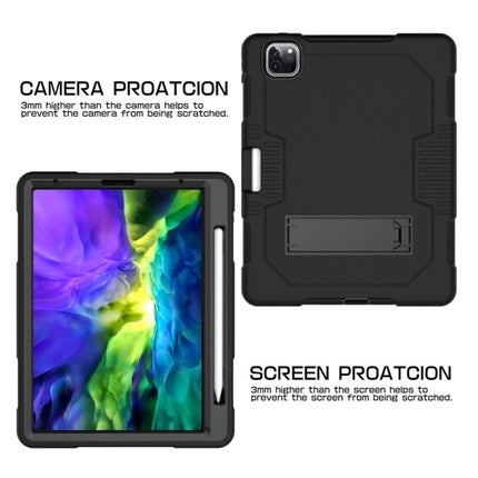 For iPad Pro 12.9 inch (2018/2020) Contrast Color Robot Shockproof Silicone + PC Protective Tablet Case with Holder(Black)-garmade.com