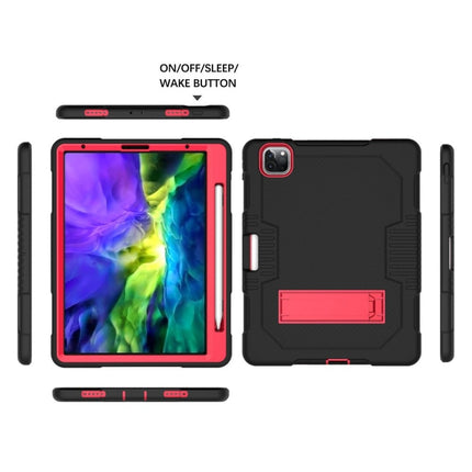 For iPad Pro 12.9 inch (2018/2020) Contrast Color Robot Shockproof Silicone + PC Protective Tablet Case with Holder(Black Red)-garmade.com