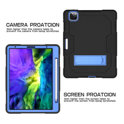 For iPad Pro 12.9 inch (2018/2020) Contrast Color Robot Shockproof Silicone + PC Protective Tablet Case with Holder(Black Blue)-garmade.com