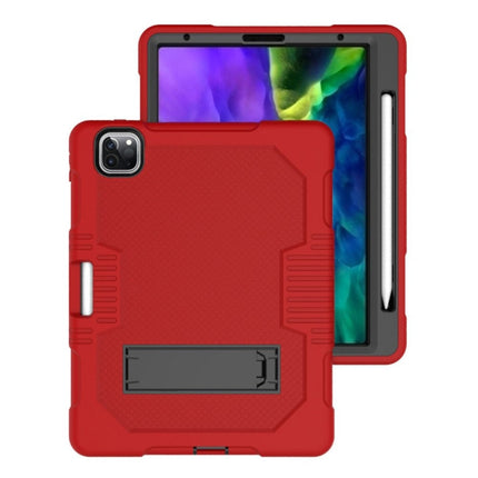 For iPad Pro 12.9 inch (2018/2020) Contrast Color Robot Shockproof Silicone + PC Protective Tablet Case with Holder(Red Black)-garmade.com