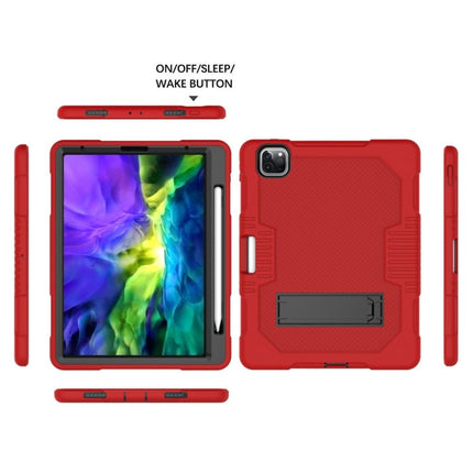 For iPad Pro 12.9 inch (2018/2020) Contrast Color Robot Shockproof Silicone + PC Protective Tablet Case with Holder(Red Black)-garmade.com