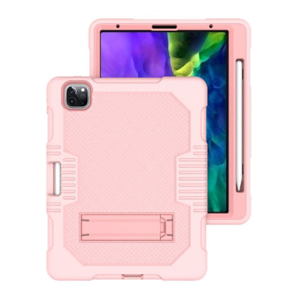 For iPad Pro 12.9 inch (2018/2020) Contrast Color Robot Shockproof Silicone + PC Protective Tablet Case with Holder(Rose Gold)-garmade.com