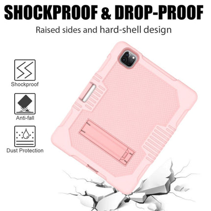For iPad Pro 12.9 inch (2018/2020) Contrast Color Robot Shockproof Silicone + PC Protective Tablet Case with Holder(Rose Gold)-garmade.com