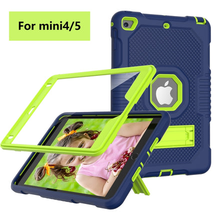 Contrast Color Robot Shockproof Silicone + PC Protective Case with Holder For iPad mini 5 & 4(Navy Blue Yellow Green)-garmade.com