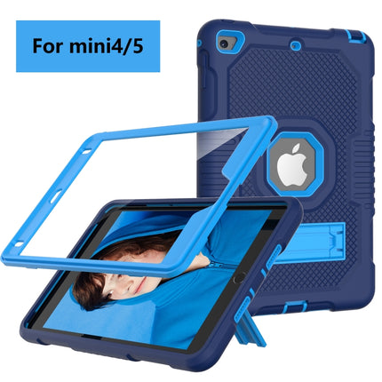 Contrast Color Robot Shockproof Silicone + PC Protective Case with Holder For iPad mini 5 & 4(Navy Blue)-garmade.com