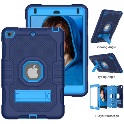 Contrast Color Robot Shockproof Silicone + PC Protective Case with Holder For iPad mini 5 & 4(Navy Blue)-garmade.com