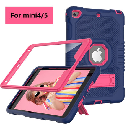 Contrast Color Robot Shockproof Silicone + PC Protective Case with Holder For iPad mini 5 & 4(Navy Blue Rose)-garmade.com