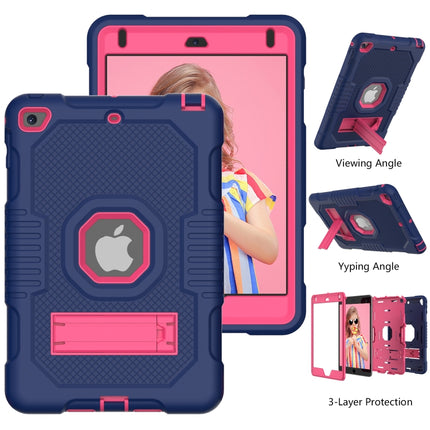 Contrast Color Robot Shockproof Silicone + PC Protective Case with Holder For iPad mini 5 & 4(Navy Blue Rose)-garmade.com