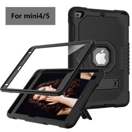 Contrast Color Robot Shockproof Silicone + PC Protective Case with Holder For iPad mini 5 & 4(Black)-garmade.com