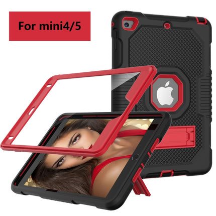 Contrast Color Robot Shockproof Silicone + PC Protective Case with Holder For iPad mini 5 & 4(Black Red)-garmade.com