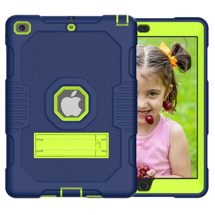 Contrast Color Robot Shockproof Silicone + PC Protective Case with Holder For iPad 9.7 (2017/2018)(Navy Blue Yellow Green)-garmade.com