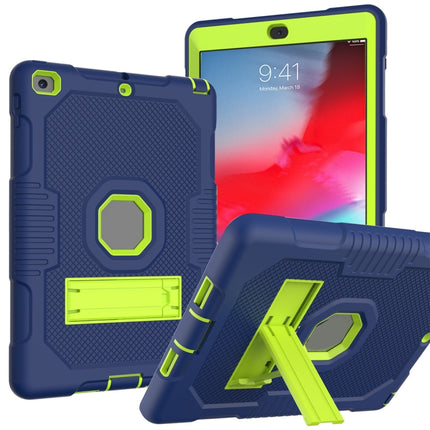 Contrast Color Robot Shockproof Silicone + PC Protective Case with Holder For iPad 9.7 (2017/2018)(Navy Blue Yellow Green)-garmade.com