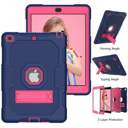 Contrast Color Robot Shockproof Silicone + PC Protective Case with Holder For iPad 9.7 (2017/2018)(Navy Blue Rose)-garmade.com