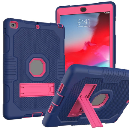 Contrast Color Robot Shockproof Silicone + PC Protective Case with Holder For iPad 9.7 (2017/2018)(Navy Blue Rose)-garmade.com