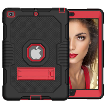 Contrast Color Robot Shockproof Silicone + PC Protective Case with Holder For iPad 9.7 (2017/2018)(Black Red)-garmade.com