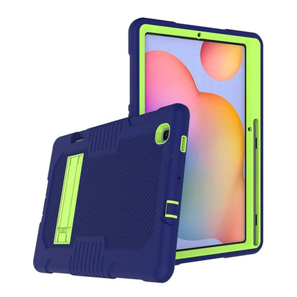 Contrast Color Robot Shockproof Silicone + PC Protective Case with Holder For Samsung Galaxy Tab S6 Lite P610(Navy Blue Yellow Green)-garmade.com