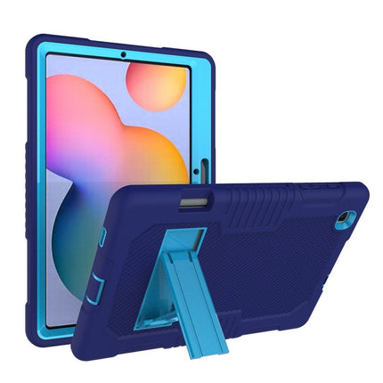 Contrast Color Robot Shockproof Silicone + PC Protective Case with Holder For Samsung Galaxy Tab S6 Lite P610(Navy Blue)-garmade.com