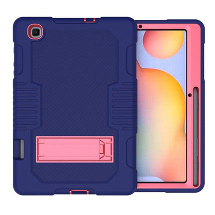 Contrast Color Robot Shockproof Silicone + PC Protective Case with Holder For Samsung Galaxy Tab S6 Lite P610(Navy Blue Rose)-garmade.com