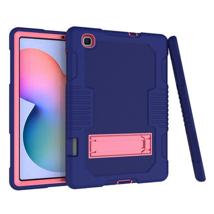 Contrast Color Robot Shockproof Silicone + PC Protective Case with Holder For Samsung Galaxy Tab S6 Lite P610(Navy Blue Rose)-garmade.com
