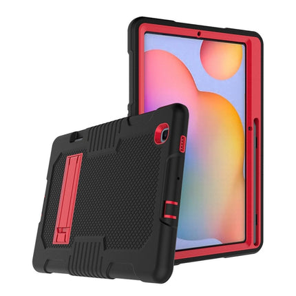 Contrast Color Robot Shockproof Silicone + PC Protective Case with Holder For Samsung Galaxy Tab S6 Lite P610(Black Red)-garmade.com