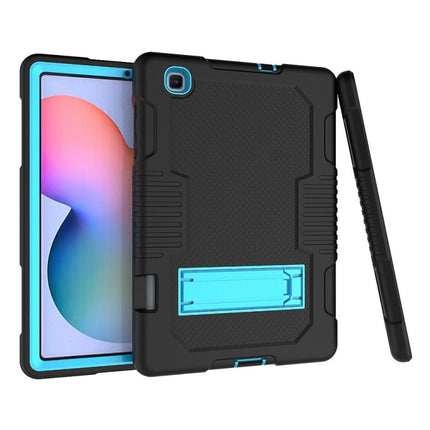 Contrast Color Robot Shockproof Silicone + PC Protective Case with Holder For Samsung Galaxy Tab S6 Lite P610(Black Blue)-garmade.com