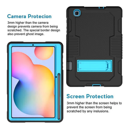 Contrast Color Robot Shockproof Silicone + PC Protective Case with Holder For Samsung Galaxy Tab S6 Lite P610(Black Blue)-garmade.com