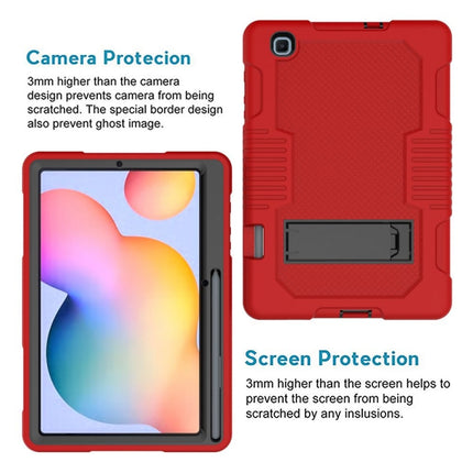 Contrast Color Robot Shockproof Silicone + PC Protective Case with Holder For Samsung Galaxy Tab S6 Lite P610(Red Black)-garmade.com