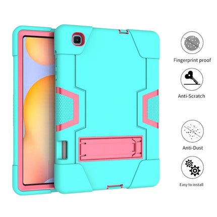 For Samsung Galaxy Tab S6 Lite P610 Contrast Color Robot Shockproof Silicon + PC Protective Case with Holder(Mint Green + Rose Red)-garmade.com