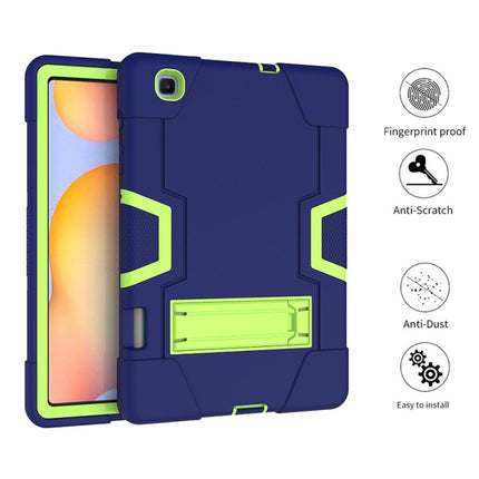 For Samsung Galaxy Tab S6 Lite P610 Contrast Color Robot Shockproof Silicon + PC Protective Case with Holder(Navy Blue + Yellow-green)-garmade.com