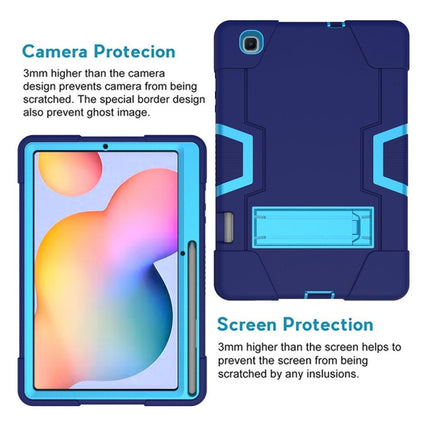 For Samsung Galaxy Tab S6 Lite P610 Contrast Color Robot Shockproof Silicon + PC Protective Case with Holder(Navy Blue + Blue)-garmade.com