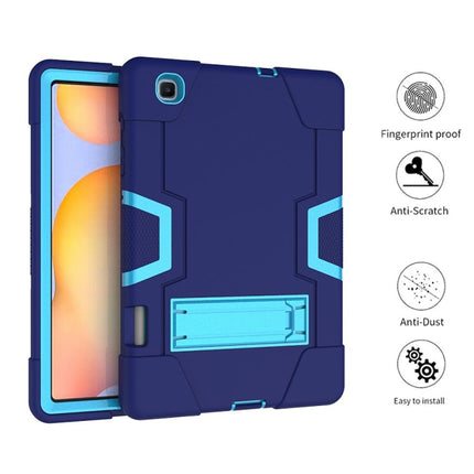 For Samsung Galaxy Tab S6 Lite P610 Contrast Color Robot Shockproof Silicon + PC Protective Case with Holder(Navy Blue + Blue)-garmade.com