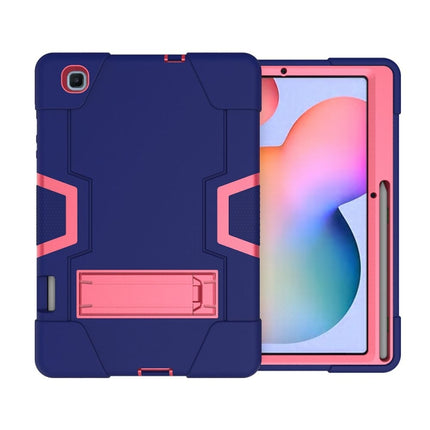 For Samsung Galaxy Tab S6 Lite P610 Contrast Color Robot Shockproof Silicon + PC Protective Case with Holder(Navy Blue + Rose Red)-garmade.com