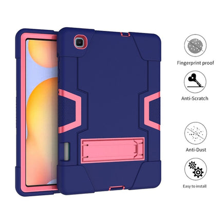 For Samsung Galaxy Tab S6 Lite P610 Contrast Color Robot Shockproof Silicon + PC Protective Case with Holder(Navy Blue + Rose Red)-garmade.com