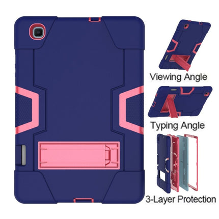 For Samsung Galaxy Tab S6 Lite P610 Contrast Color Robot Shockproof Silicon + PC Protective Case with Holder(Navy Blue + Rose Red)-garmade.com