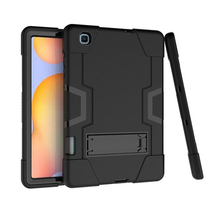 For Samsung Galaxy Tab S6 Lite P610 Contrast Color Robot Shockproof Silicon + PC Protective Case with Holder(Black)-garmade.com