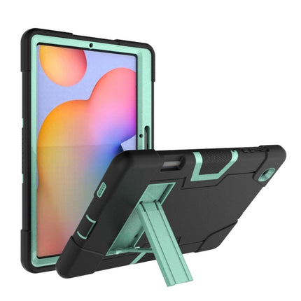 For Samsung Galaxy Tab S6 Lite P610 Contrast Color Robot Shockproof Silicon + PC Protective Case with Holder(Black + Mint Green)-garmade.com