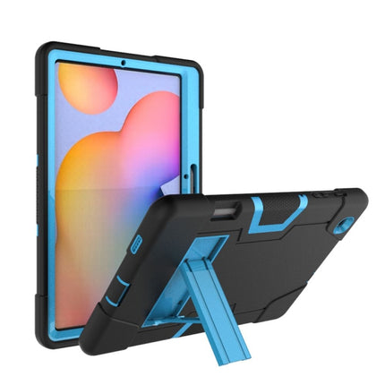 For Samsung Galaxy Tab S6 Lite P610 Contrast Color Robot Shockproof Silicon + PC Protective Case with Holder(Black + Blue)-garmade.com