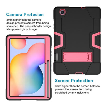 For Samsung Galaxy Tab S6 Lite P610 Contrast Color Robot Shockproof Silicon + PC Protective Case with Holder(Black + Rose Red)-garmade.com